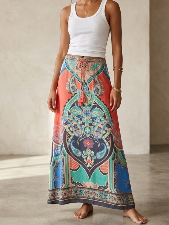 Flying Tomato Dresses & Skirts - Flying Tomato Boho Multicolor Paisley Maxi Skirt Sz L